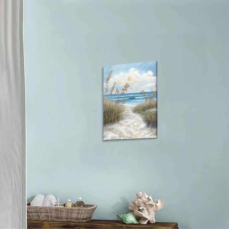 Hardy Gallery Abstract Beach Picture Wall Art: Sandy Path to Ocean with Sea Grass Artwork Painting for Bedroom (16'' x 12'' x 1 Panel) - Image 4